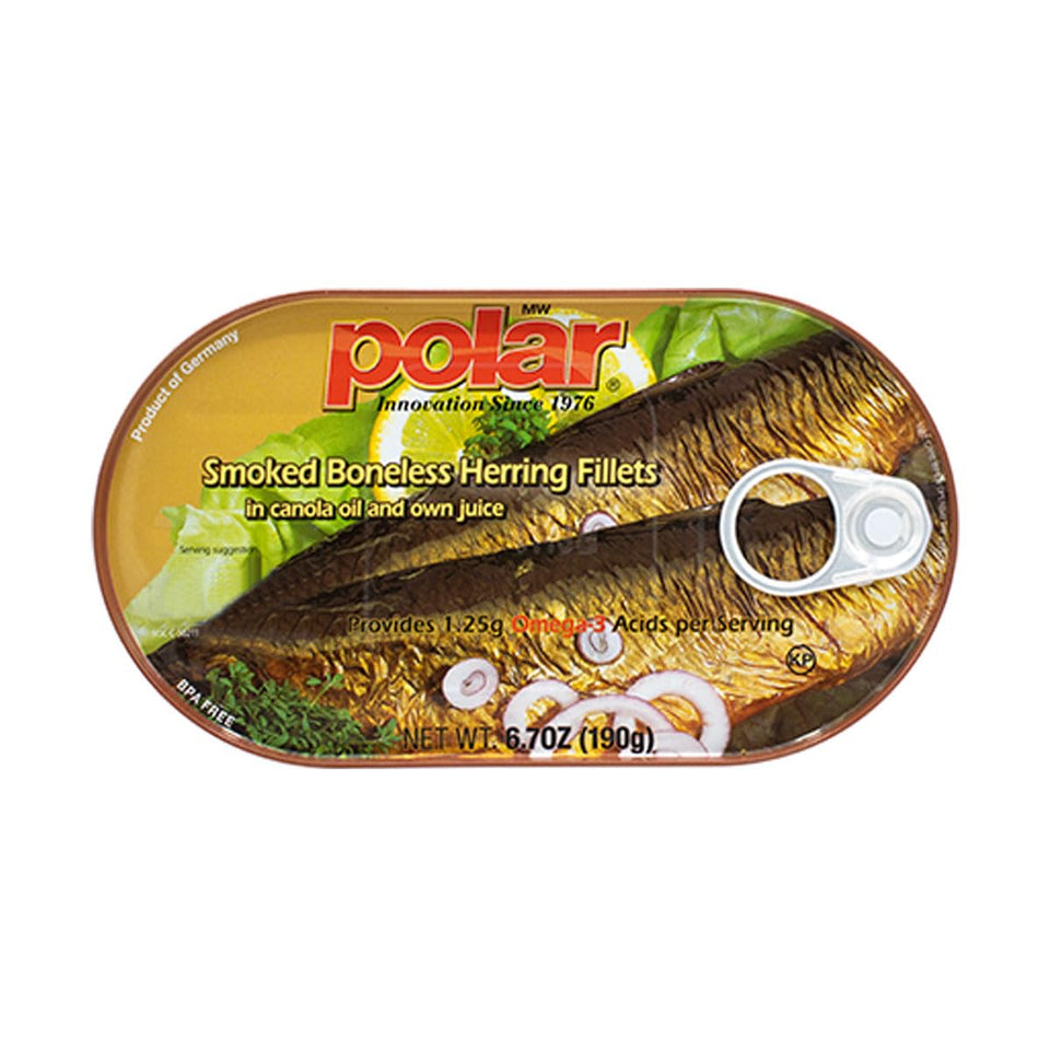 MW Polar smoked herring in vegetable oil, versatile and ready for crusty bread or salads.