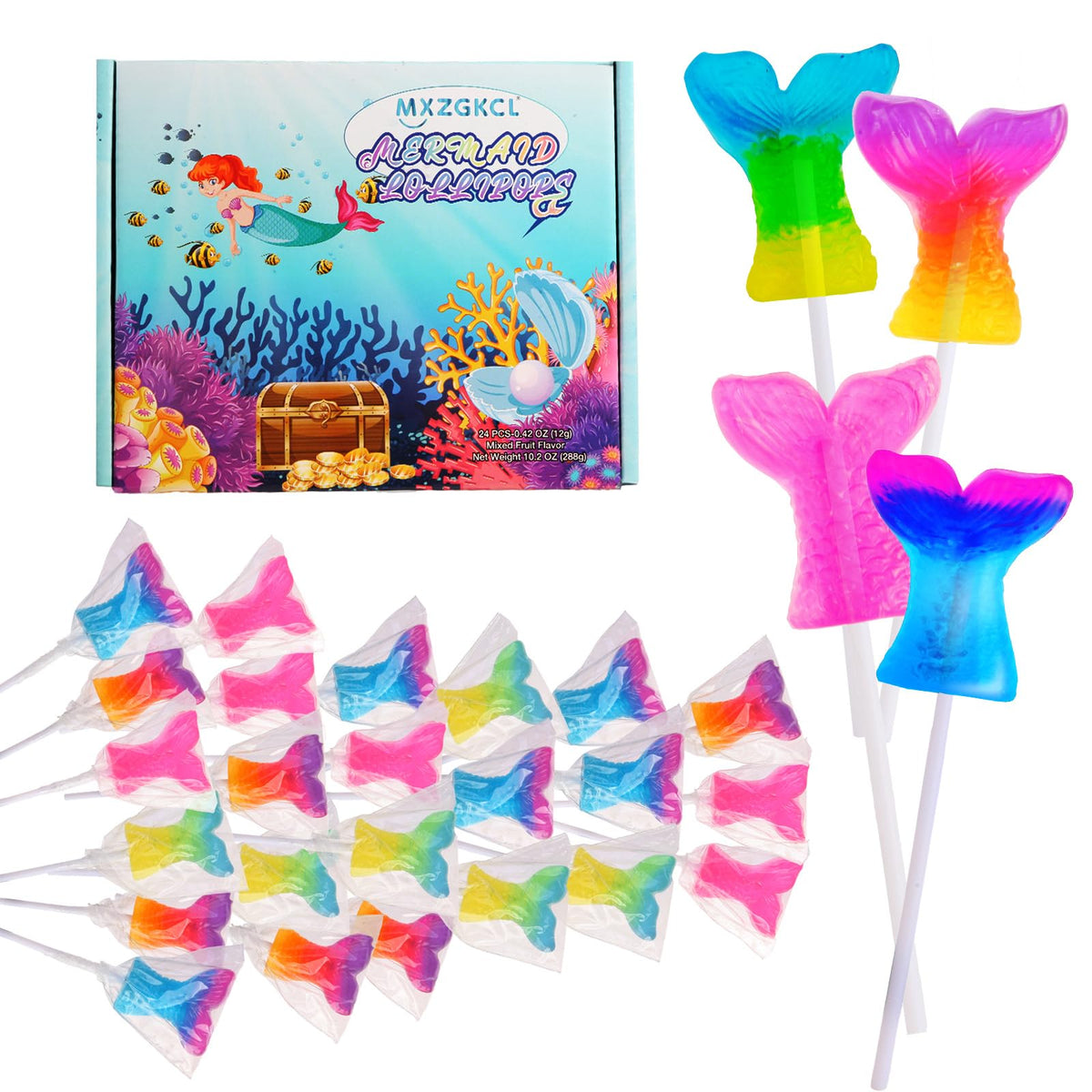 MXZGKCL Mermaid Lollipops 24pk with mixed colors for party favors