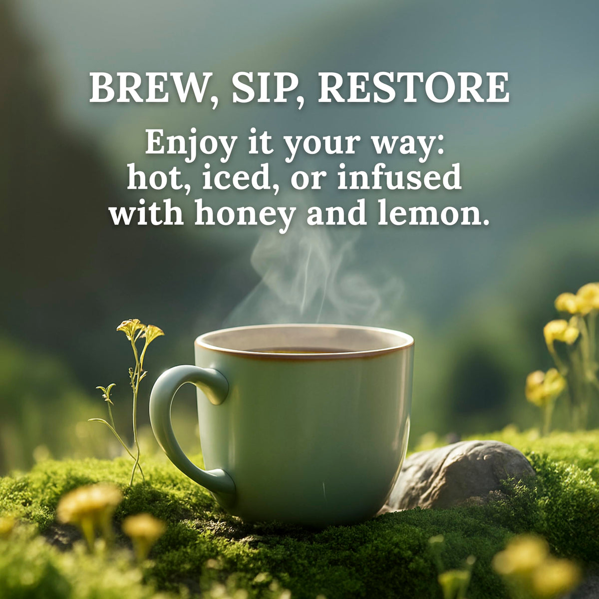 My Land hot or iced tea offers a calming, versatile steep.