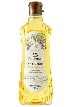 My Normal Keto Allulose Syrup bottle showing zero-calorie sweetness for keto-friendly recipes.