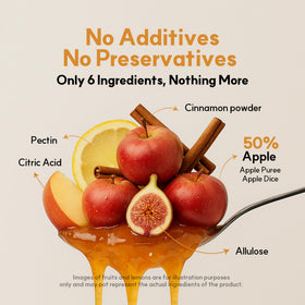 My Normal No Sugar Apple Cinnamon Jam nutrition label shows 64 kcal per jar for mindful portions