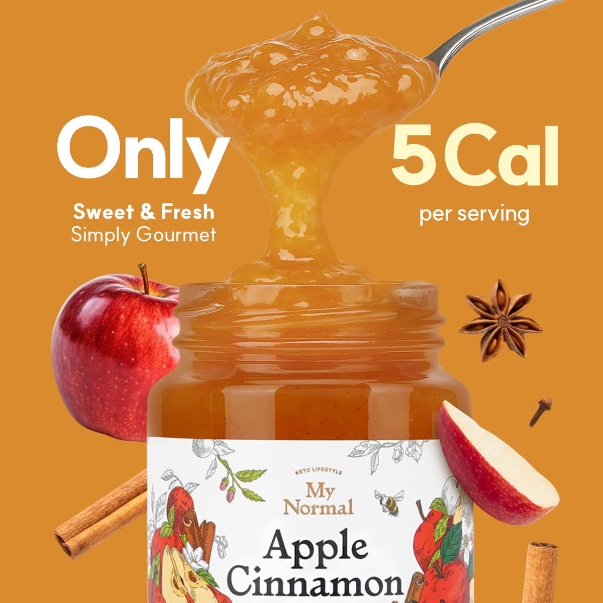 My Normal No Sugar Apple Cinnamon Jam jar open shot suggests easy pantry storage