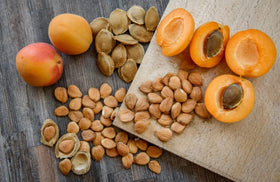 My Power Seeds measuring spoon shot demonstrates portion-controlled use of bitter apricot seeds
