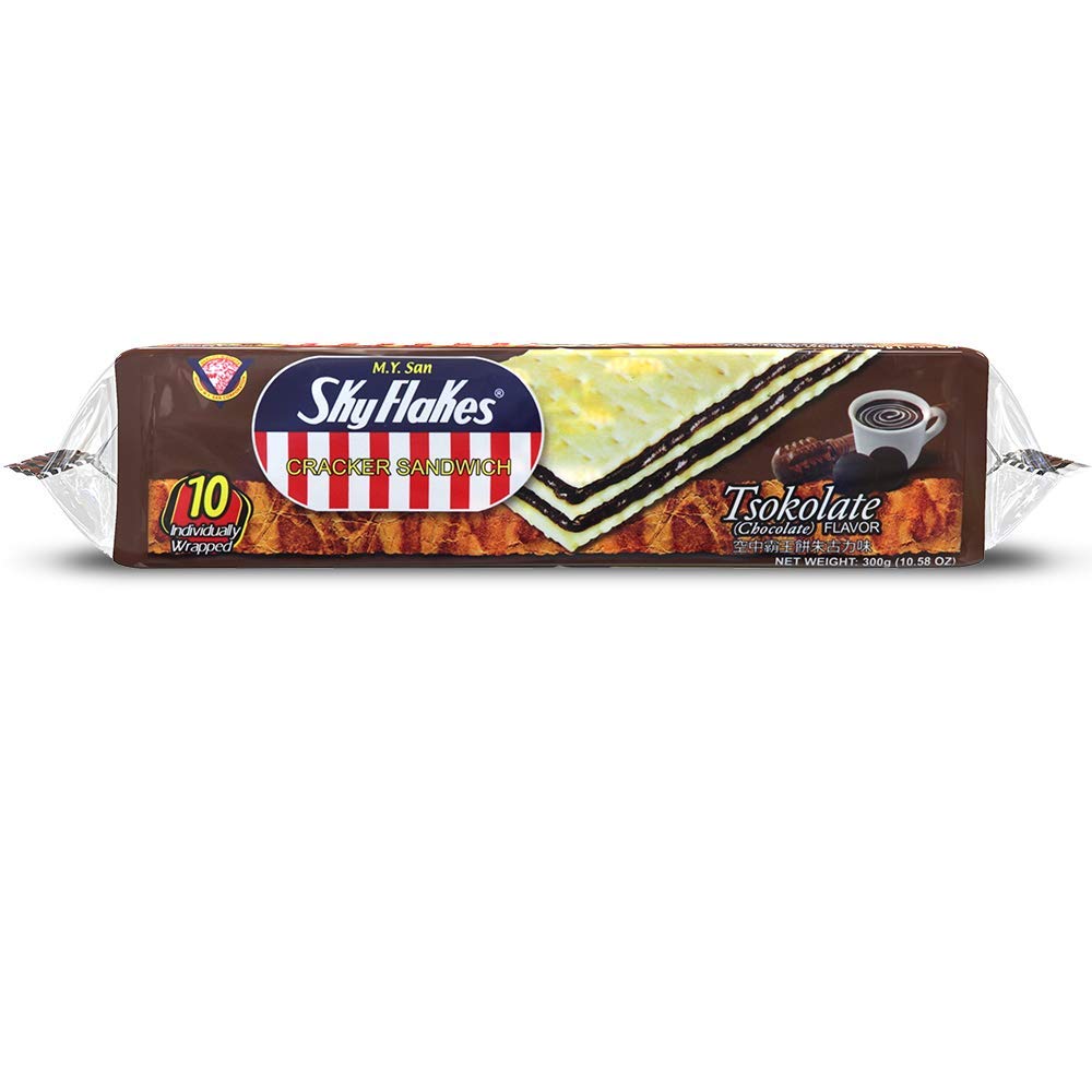 Chocolate filling close-up highlighting rich, indulgent flavor between crispy SkyFlakes crackers.