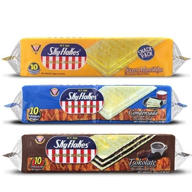 M.Y. San SkyFlakes sandwich packshot shows three flavors for versatile snacking.