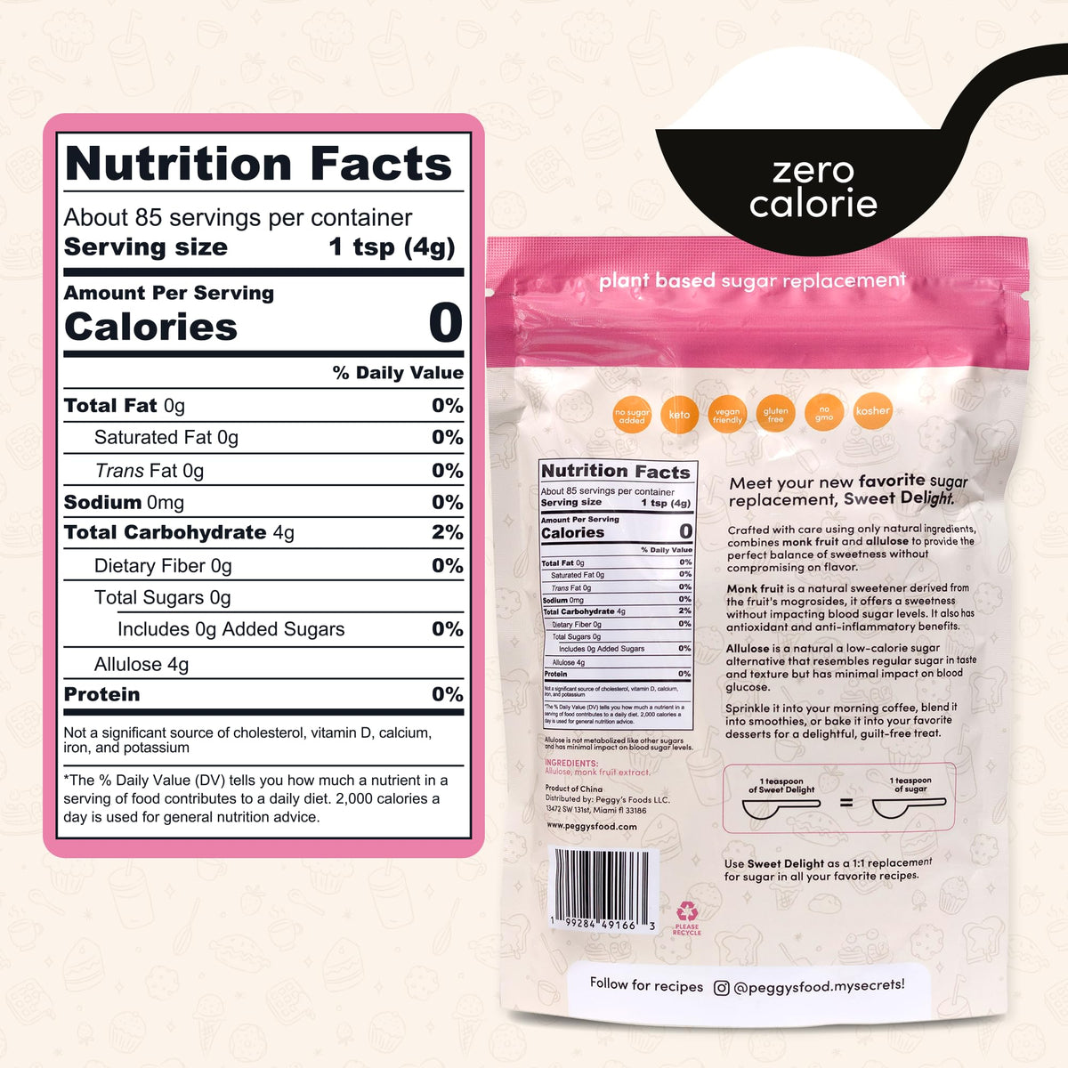 My Secrets Peggy’s Food coffee dissolve-friendly granulated sweetener enhances hot beverages