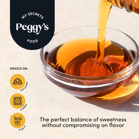My Secrets Peggy's Food gluten-free vegan maple syrup designed for dairy-free baking.