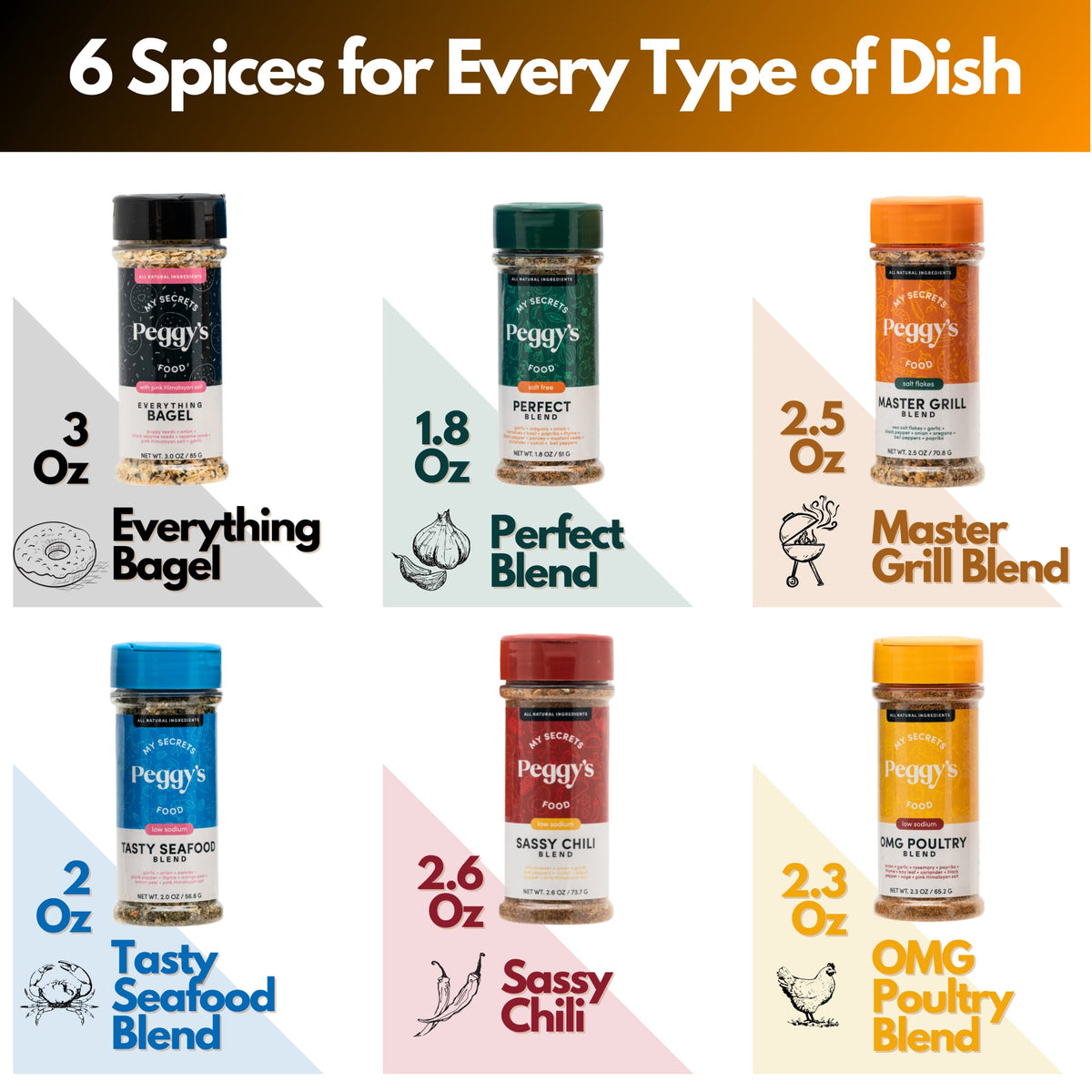 MY SECRETS PEGGY'S FOOD Roasting blend jar to enhance vegetables and meats.