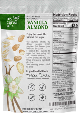 MyCerealMix Sugar Free Granola Vanilla Almond close-up showing crunchy texture for keto mornings