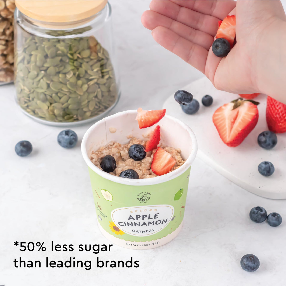 MYLK LABS Apple Cinnamon Oatmeal Cup overnight oats preparation