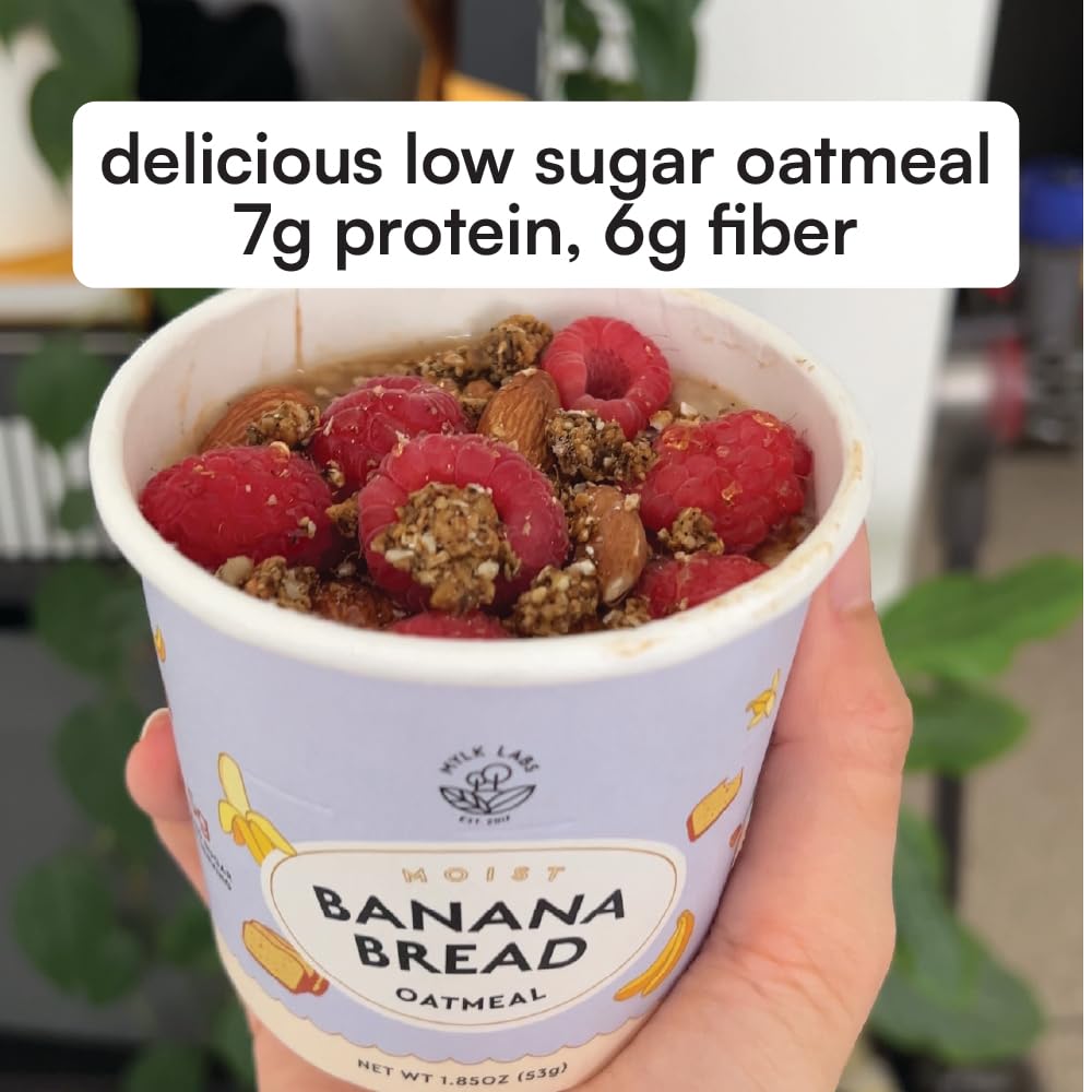 Mylk Labs Banana Nut Oatmeal Cup on office desk for a quick start