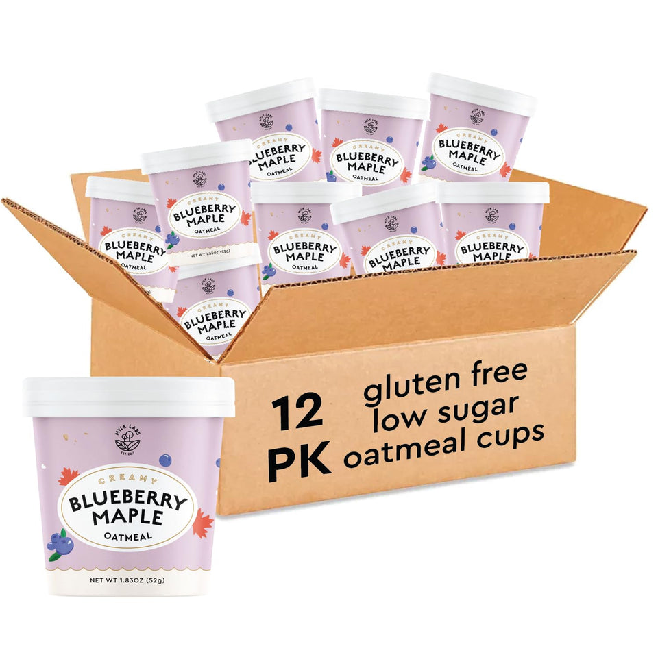 MYLK LABS Blueberry Maple Oatmeal Cup packshot, convenient quick breakfast.