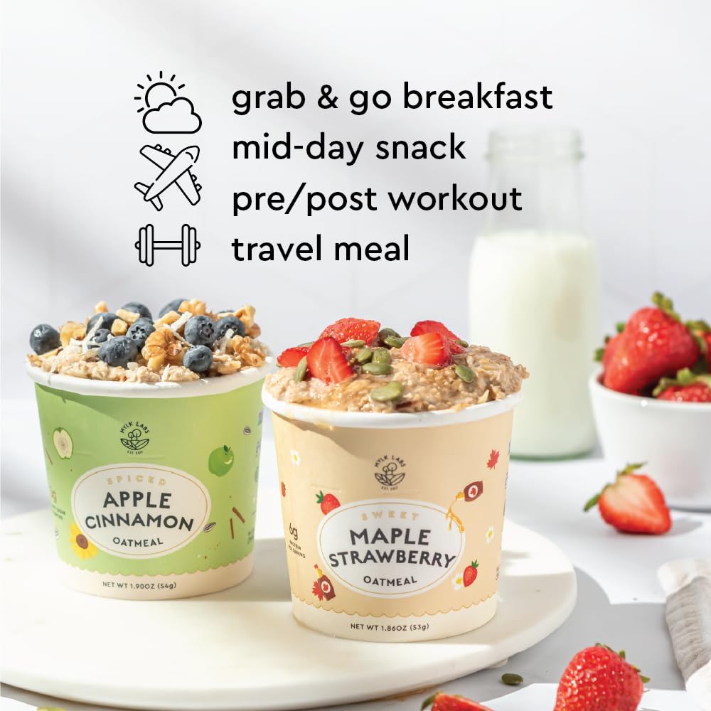On-the-go Mylk Labs Maple Strawberry Oatmeal Cup for busy mornings