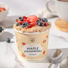Overnight oats preparation with Mylk Labs Maple Strawberry Oatmeal Cup