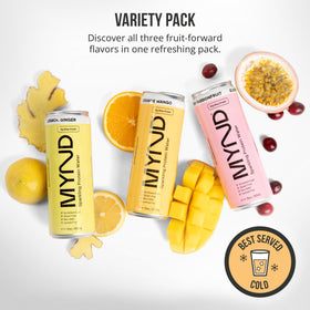 MYND lemon ginger flavor bottle label highlighting clean nutrition and no added sugar.