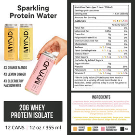 MYND Sparkling Protein Water being poured into a glass for easy on-the-go protein.