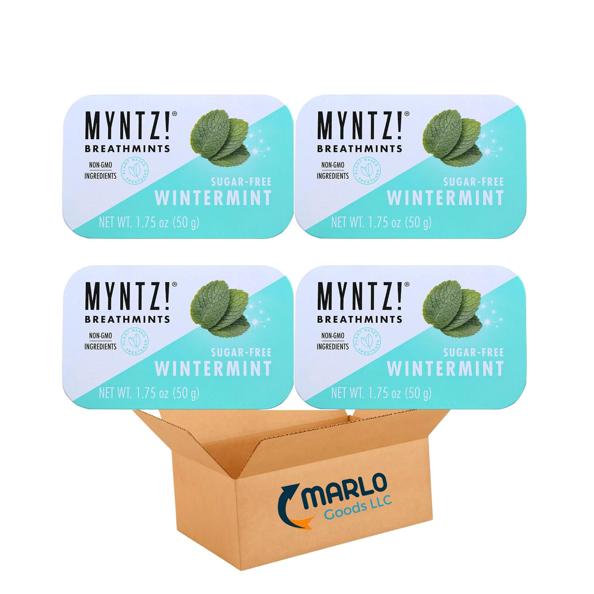 Myntz Wintermint mints tin front view offers on-the-go fresh breath.