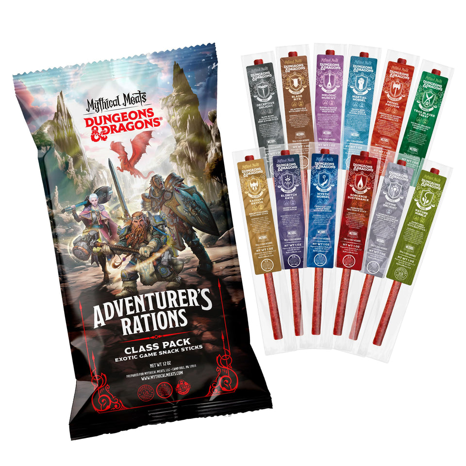 Mythical Meats exotic jerky variety pack hero—great for bold gaming snacking.
