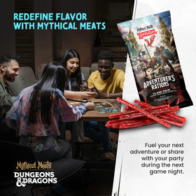 Mythical Meats on-the-go game night snack—compact and savory with bold flavors.