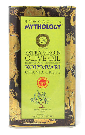 Mythology olive oil 3L tin packaging for premium cooking.