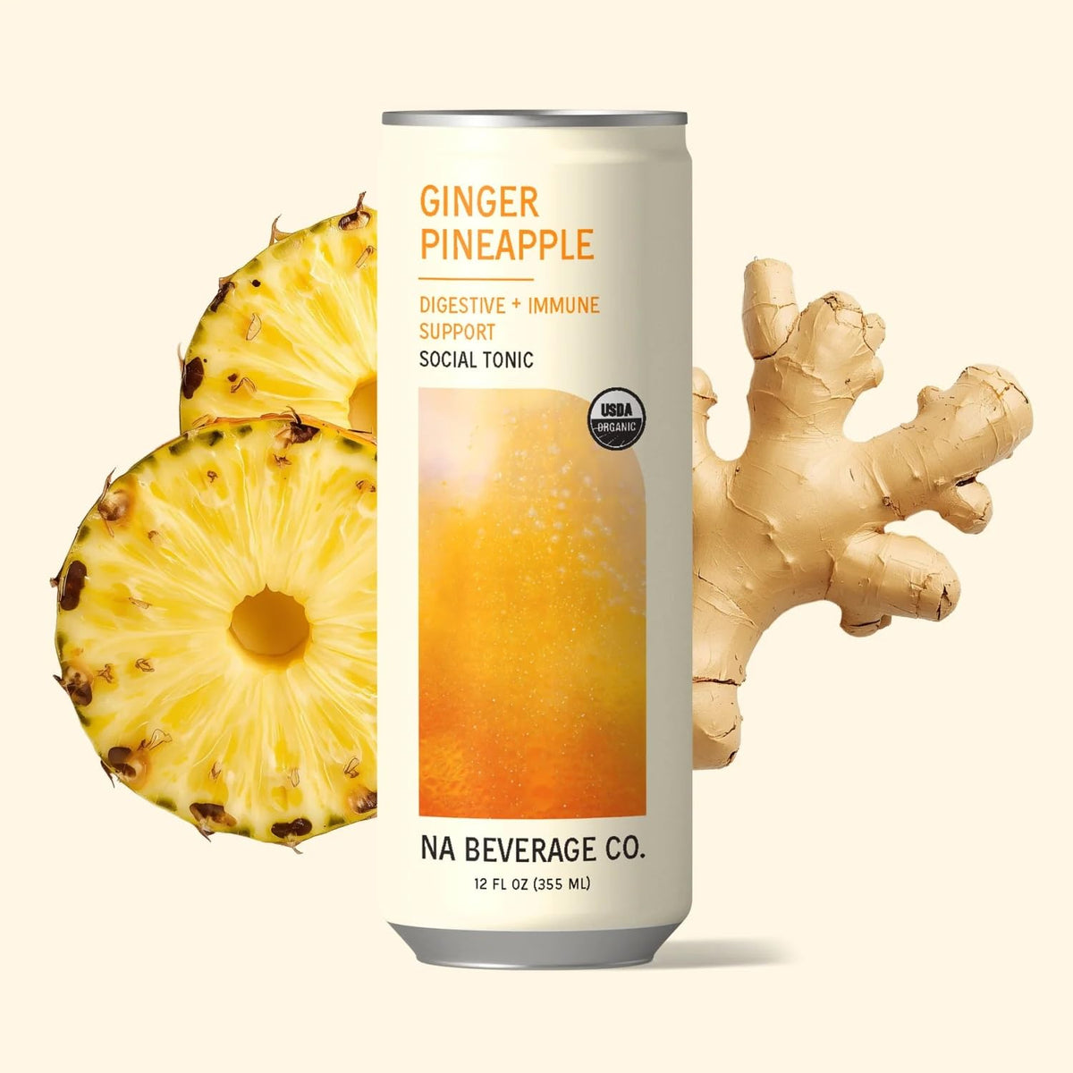 NA Beverage Social Tonic finish blends ginger and mint for balanced flavor.