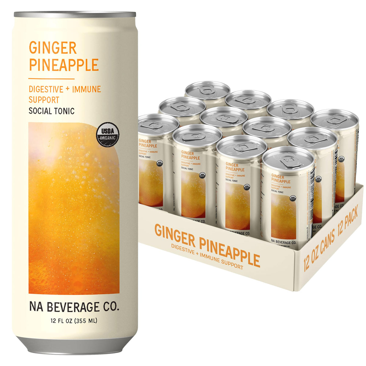 NA Beverage Social Tonic can with ginger pineapple flavor for a refreshing non-alcoholic option.