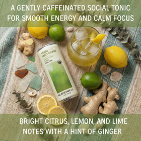 Glass being poured NA Beverage Social Tonic with tropical citrus sparkle