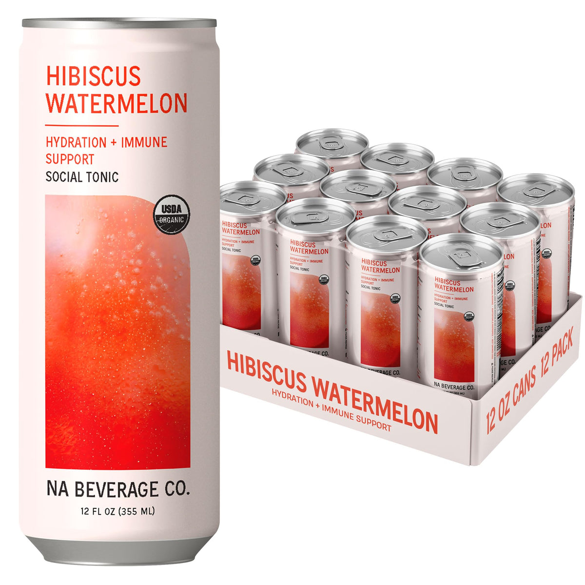 NA Beverage Social Tonic bottle featuring hibiscus watermelon flavor and hydration-oriented ingredients.