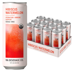 NA Beverage Social Tonic bottle featuring hibiscus watermelon flavor and hydration-oriented ingredients.