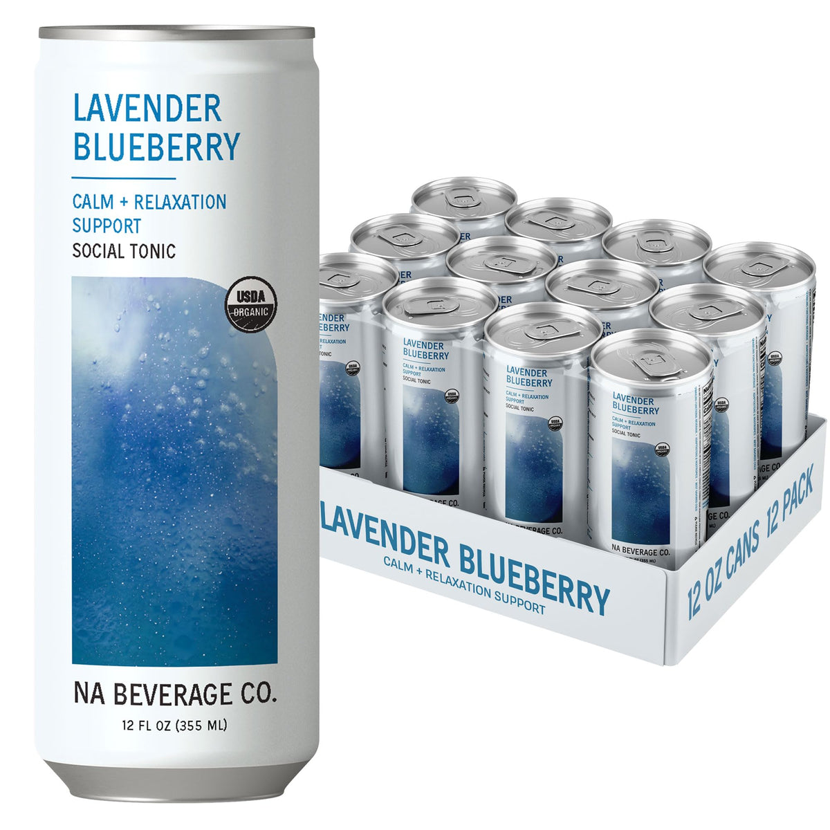 NA Beverage Social Tonic Lavender Blueberry can, a calming non-alcoholic option for social moments.