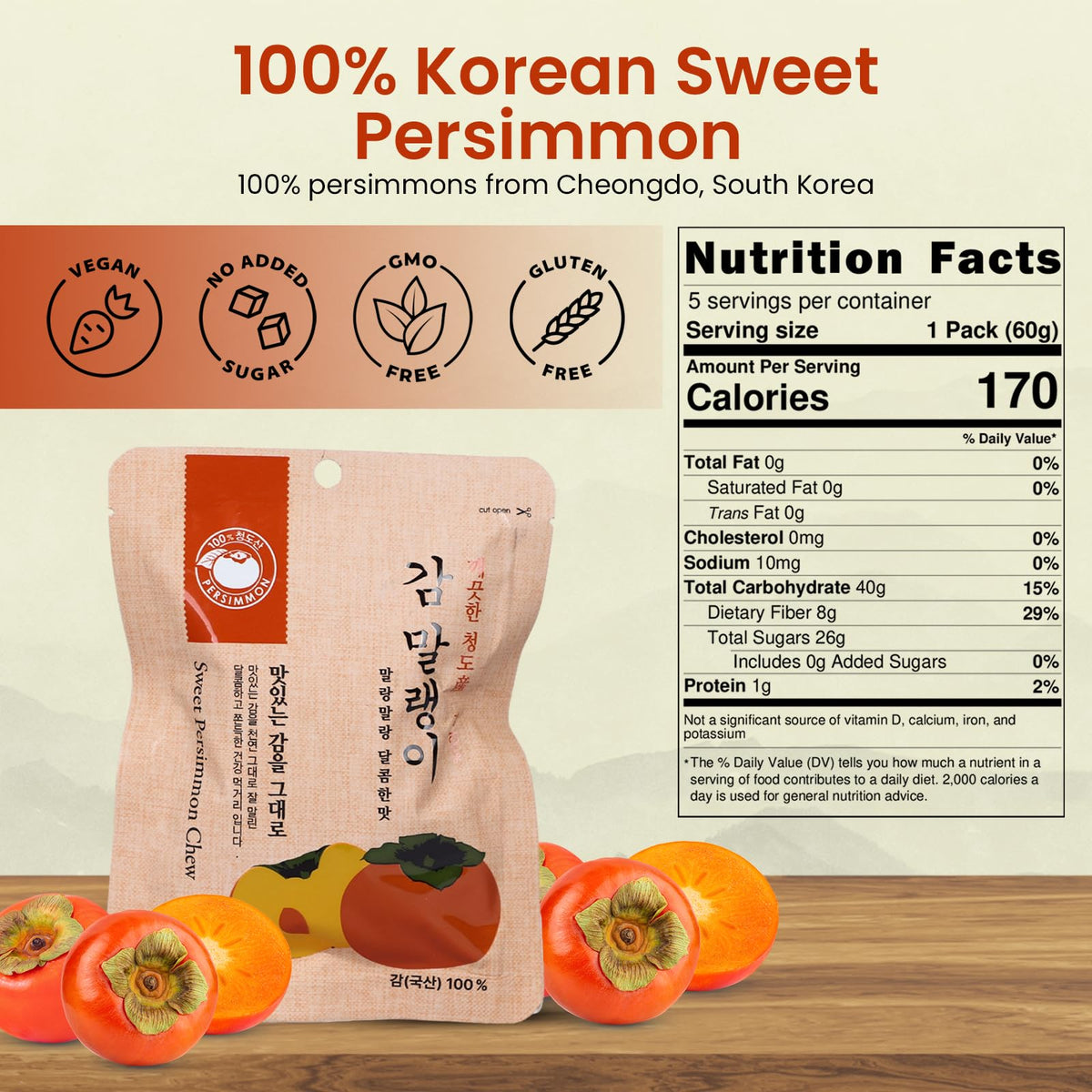 Nabeeya persimmon chew close-up shows seedless Cheongdo fruit for easy snacking