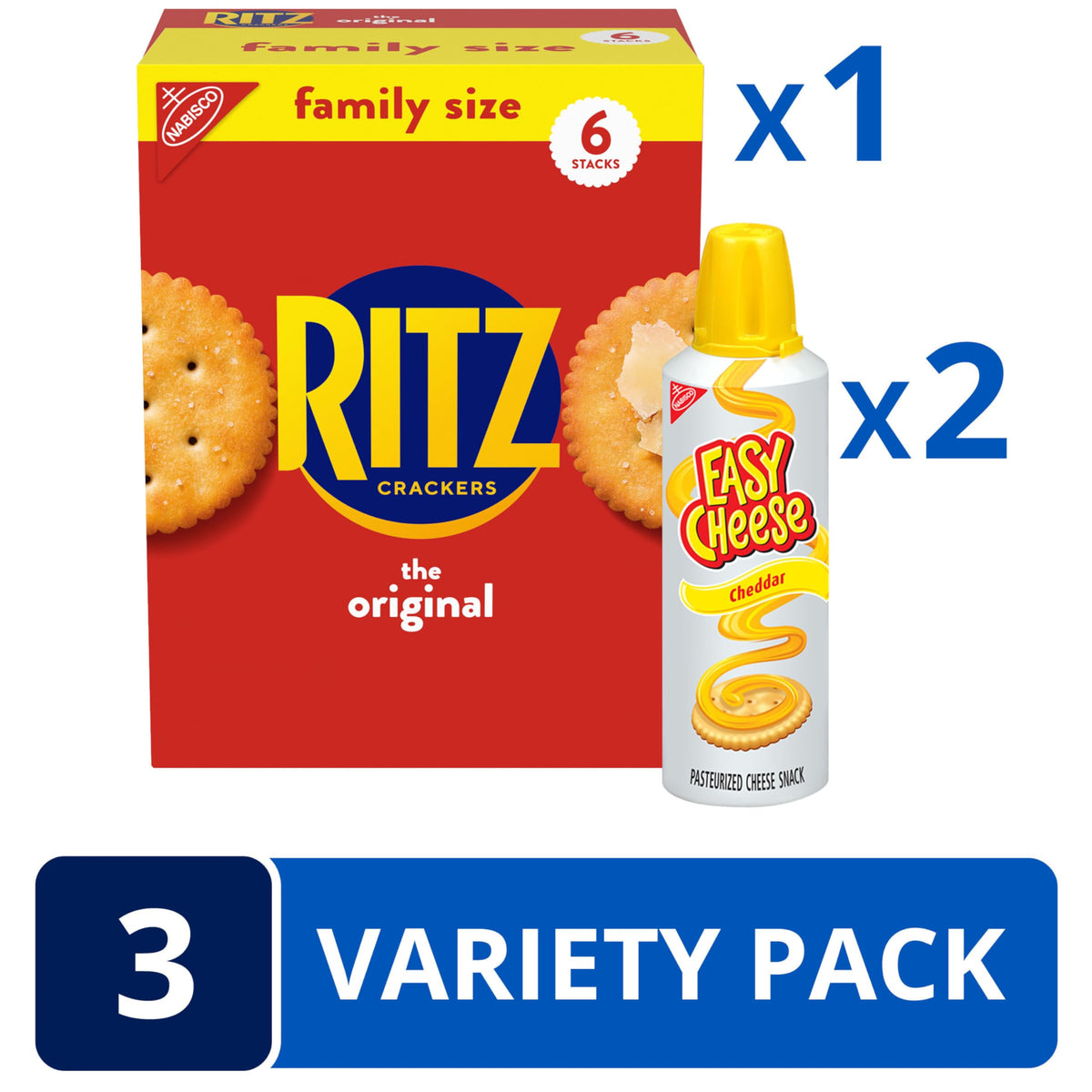 NABISCO Easy Cheese Cheddar spray can beside crackers.