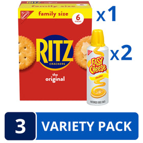 NABISCO Easy Cheese Cheddar spray can beside crackers.