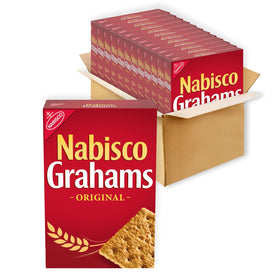 NABISCO GRAHAMS Original box packaging showcases a bulk twelve-box set for households.