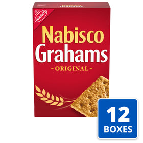 NABISCO GRAHAMS Original crackers close-up highlights a crunchy square bite for snacking.
