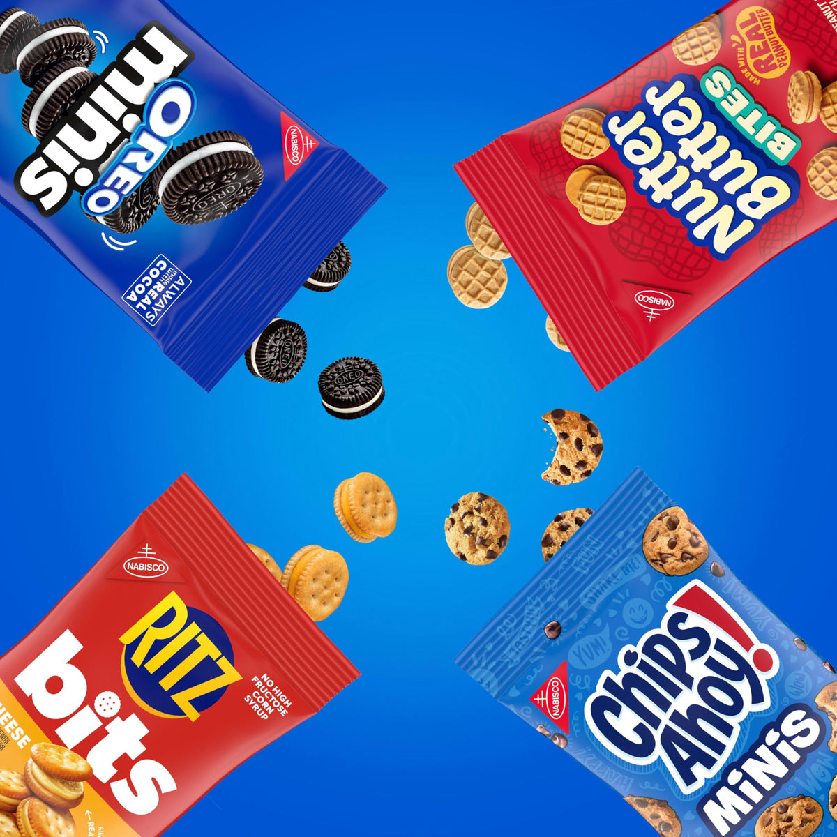 NABISCO RITZ Bits Cheese Crackers in shareable packs for savory crunch.