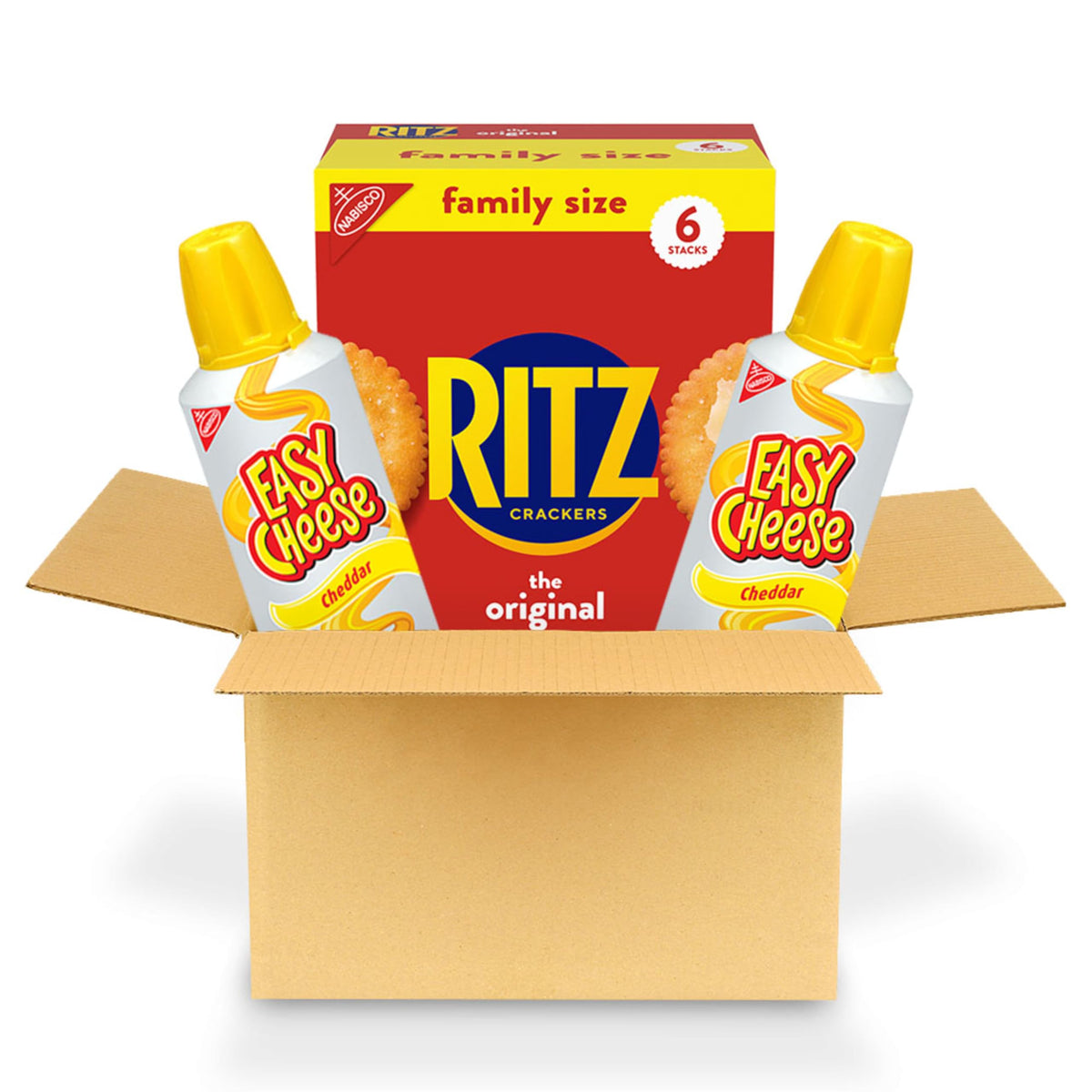 NABISCO RITZ Original crackers box front for quick snacking.