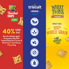 Nabisco Wheat Thins close-up, strong crunch from whole grains.