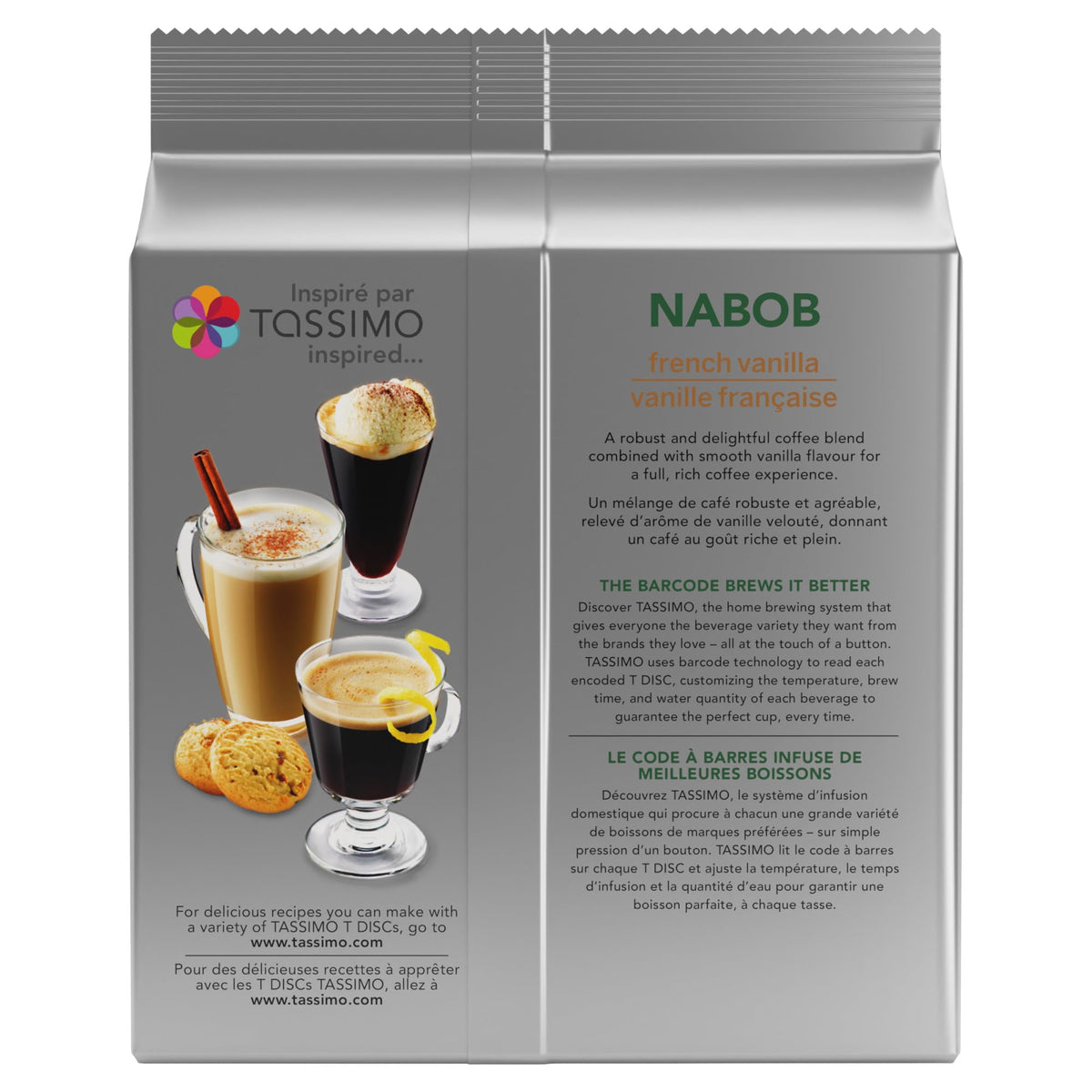 Nabob French Vanilla T-Disc in cup image suggests everyday indulgence