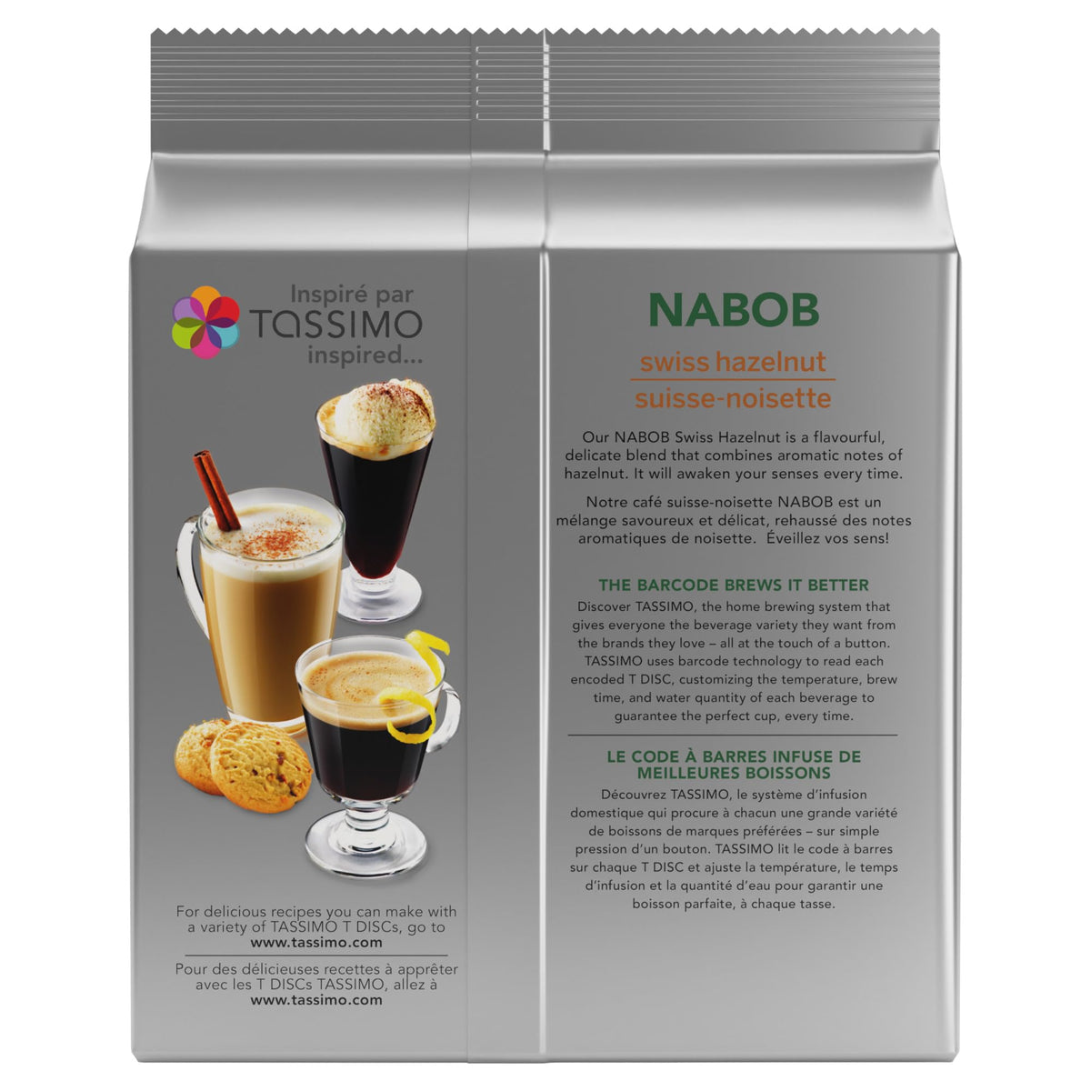 NABOB Tassimo Swiss Hazelnut disc label closeup showing branding and flavor