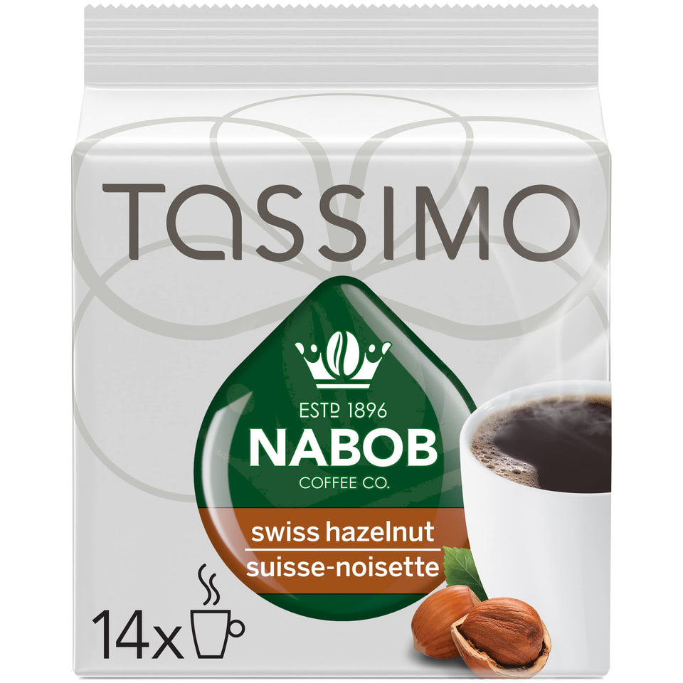 NABOB Tassimo Swiss Hazelnut coffee disc packshot showing convenient single-serve format