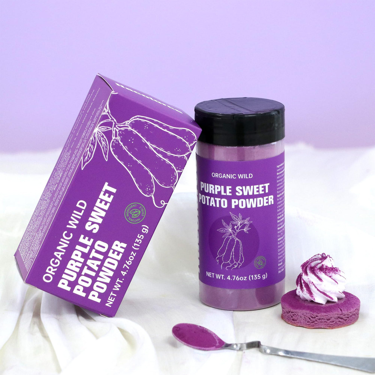Nacolorce purple potato powder in cake batter for natural color tint.