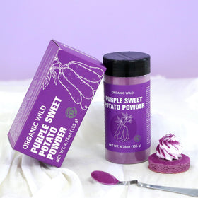 Nacolorce purple potato powder in cake batter for natural color tint.
