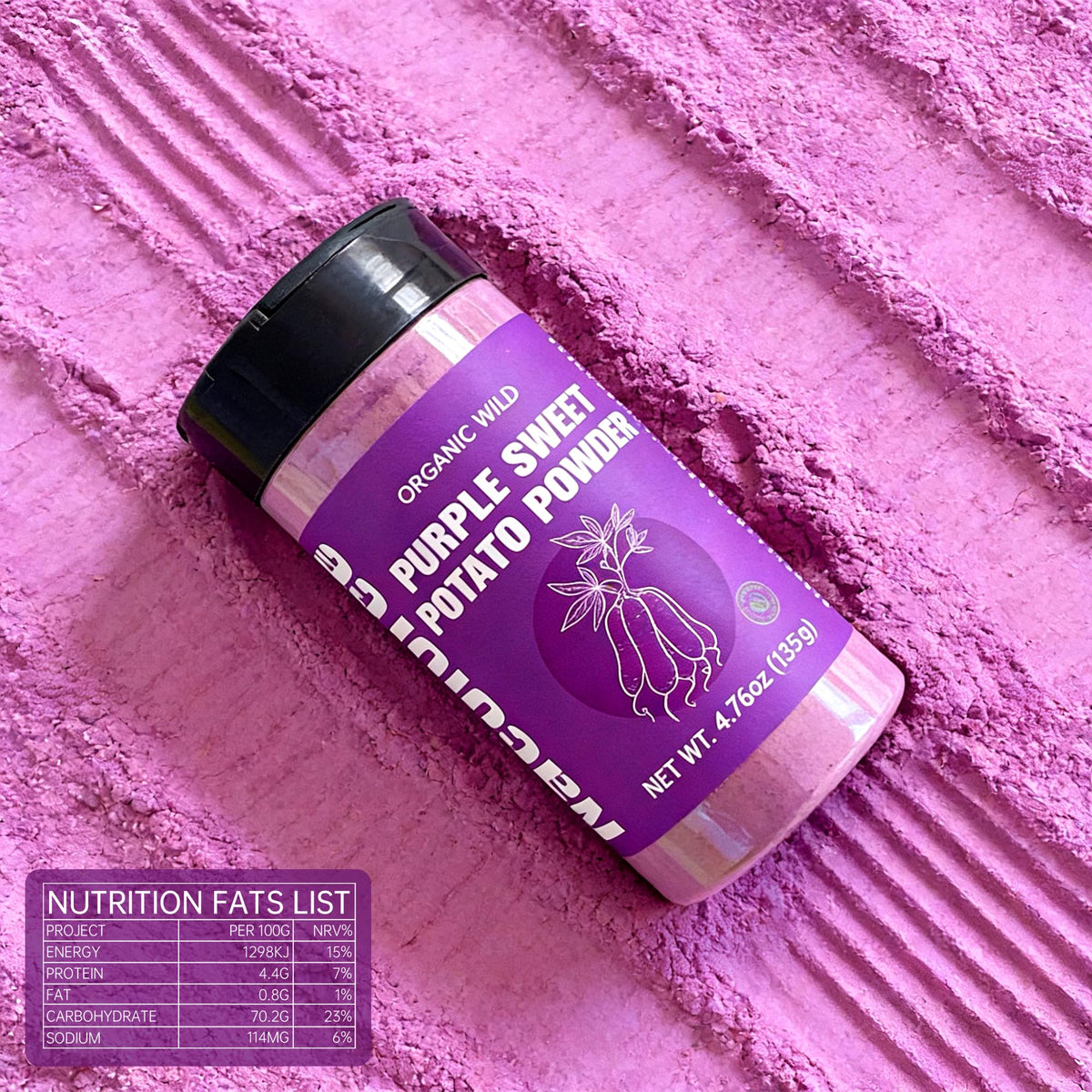 Nacolorce purple powder dusted on dessert for decorative color.
