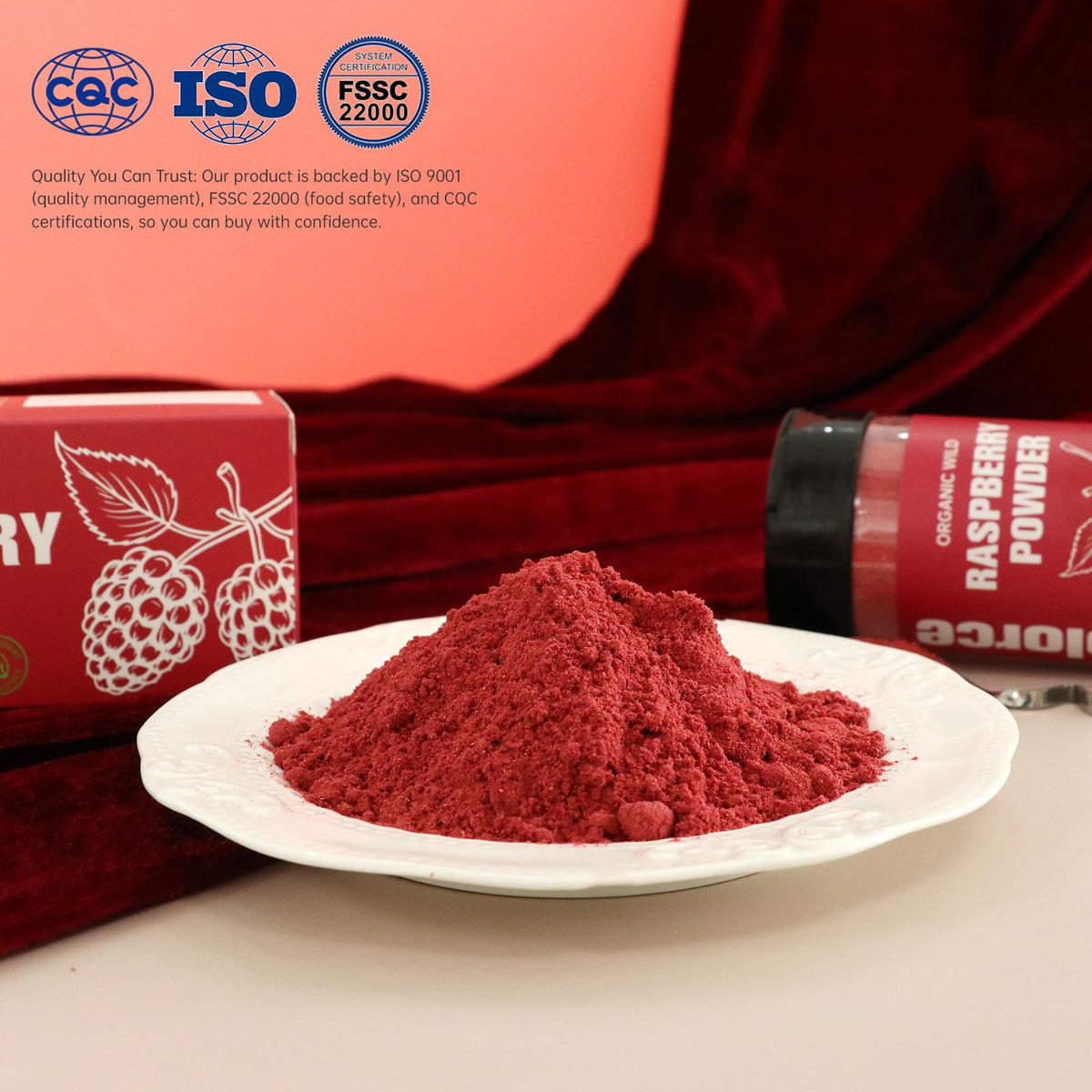 Nacolorce raspberry powder in a baking jar for recipes
