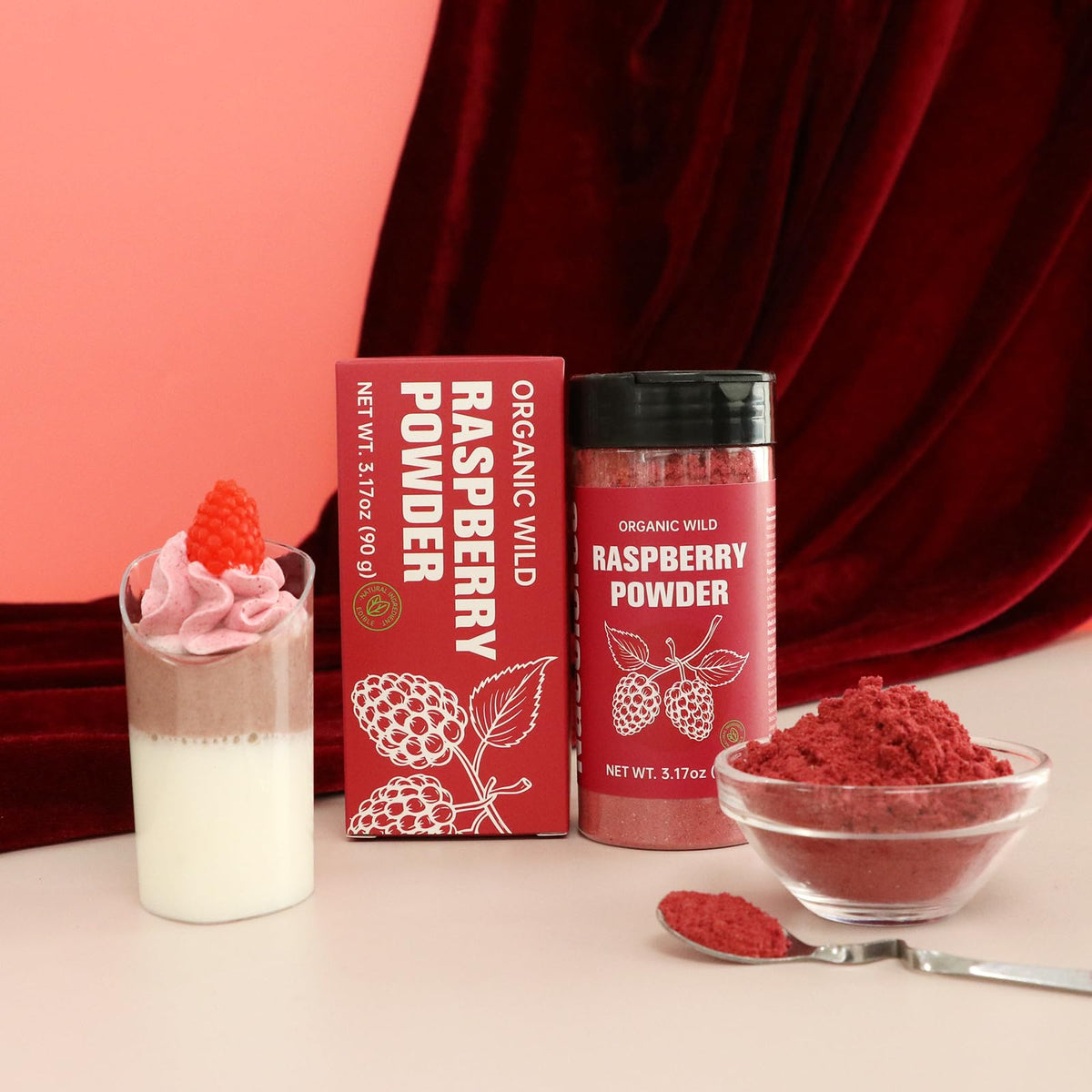 Vegan-friendly Nacolorce raspberry powder as a kitchen staple