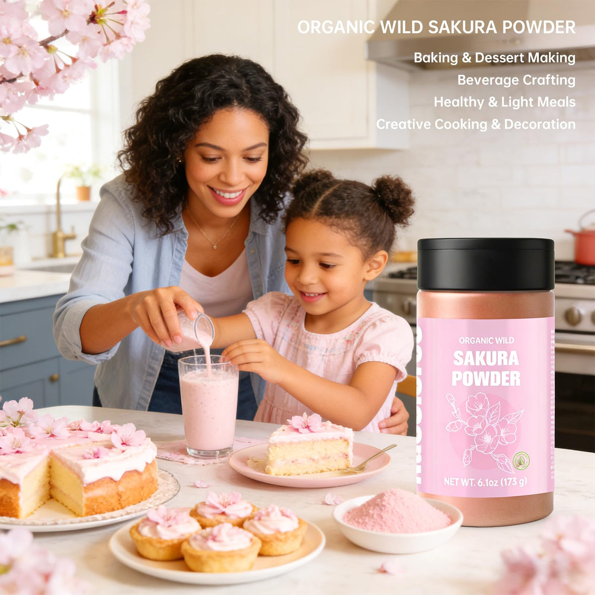 Nacolorce Sakura powder open package with floral aroma for desserts and drinks