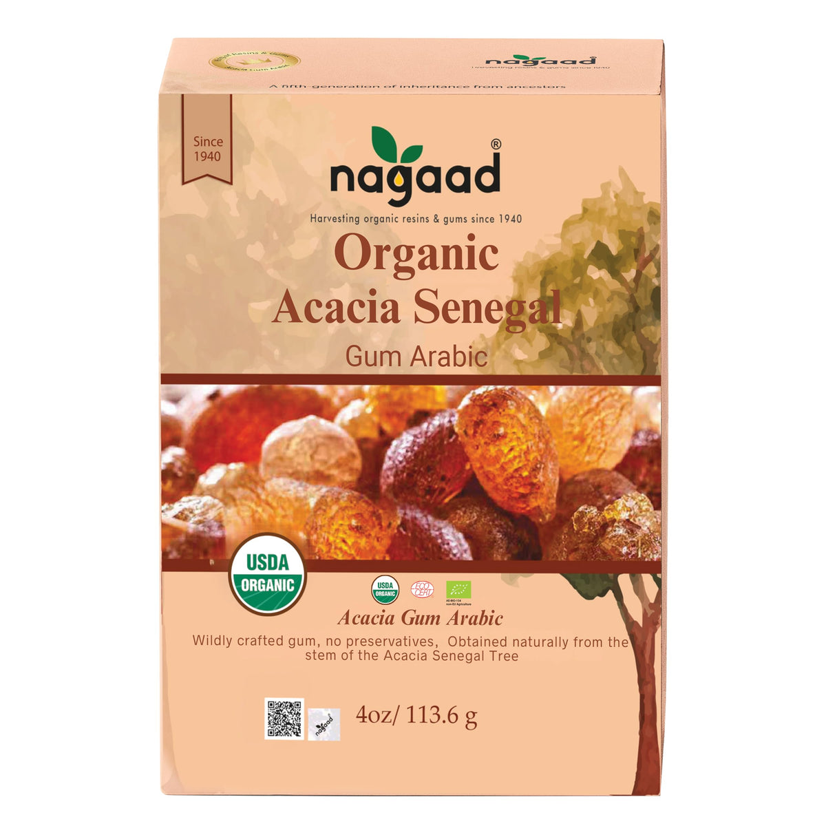 Nagaad Acacia Senegal Gum Arabic pack shot highlighting a premium natural emulsifier.