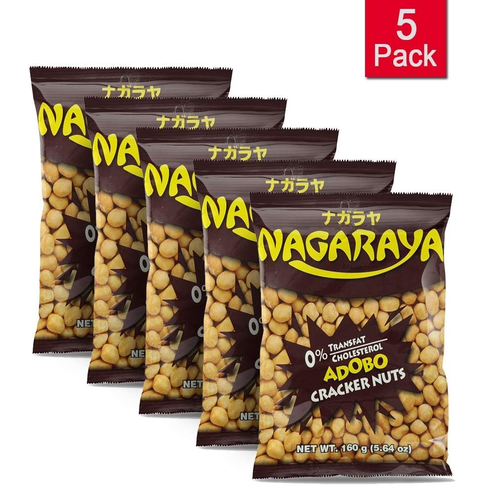 Nagaraya Cracker Nuts Adobo pack back showing five-pack value and resealable design