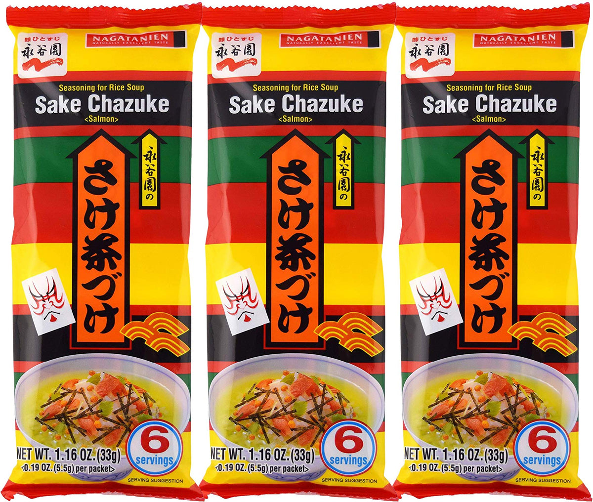 Nagatanien Sake Chazuke Salmon Flavor packets; convenient seasoning for quick Ochazuke meals.